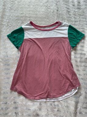 LOFT Pink, White & Green Colorblock Short Sleeve Tee